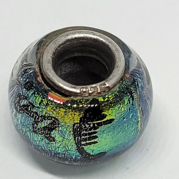 Captiva Beach Glass Bead Charm 925 Sterling Silver Iridescent Multicolor Finish - Picture 4 of 5
